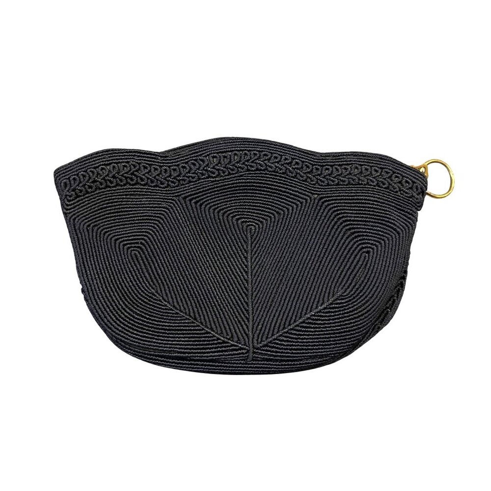 Vintage Cordé Black Corded Purse – Geometric Design – 1940s–1950s – Tiny Clutch - Picture 2 of 8